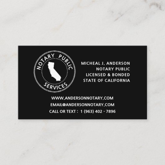 カリフォルニア公証人公共サービス 名刺 (正面)