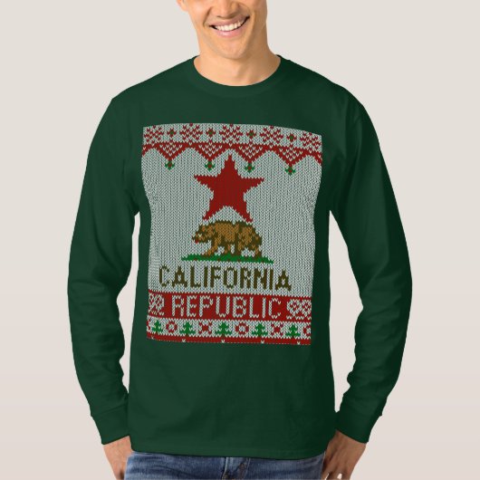 カリフォルニア共和国のスタイルのクリスマスの醜いセーター Tシャツ (正面)