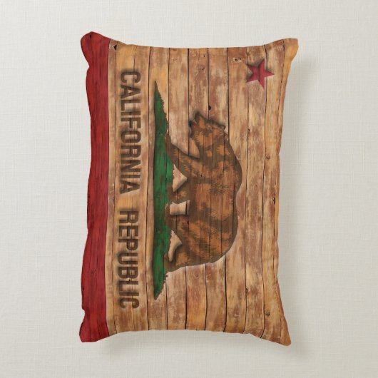 カリフォルニア共和国の旗のヴィンテージの木製のデザイン アクセントクッション (裏面(縦))