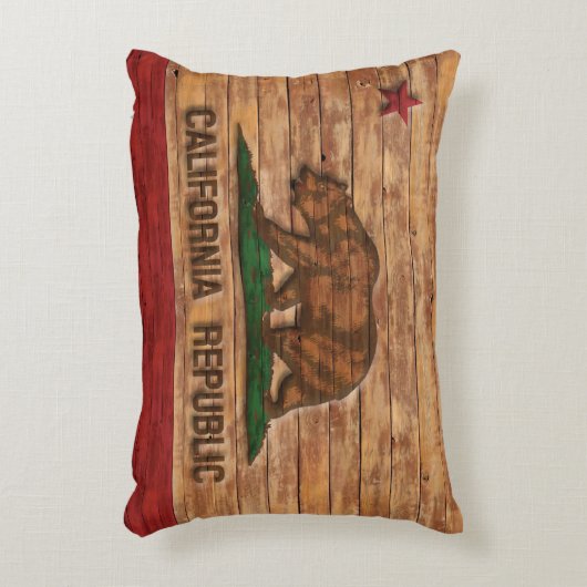 カリフォルニア共和国の旗のヴィンテージの木製のデザイン アクセントクッション (正面(垂直))