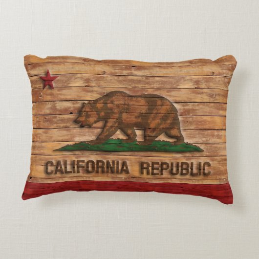 カリフォルニア共和国の旗のヴィンテージの木製のデザイン アクセントクッション (裏面)