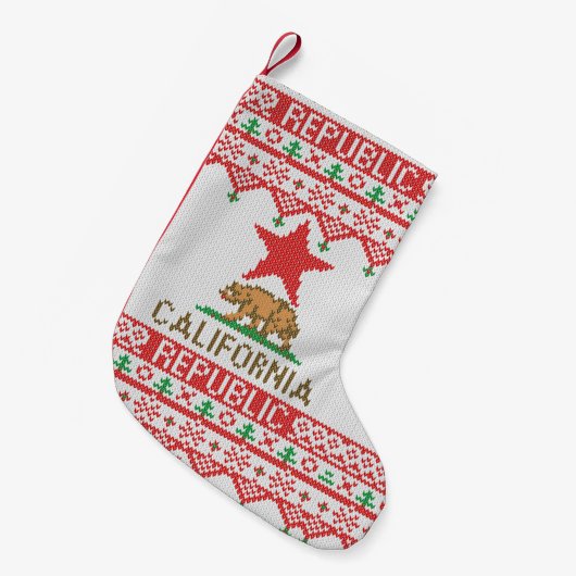 カリフォルニア共和国はクリスマスの醜いセーターに関係します スモールクリスマスストッキング (正面 (吊り時))