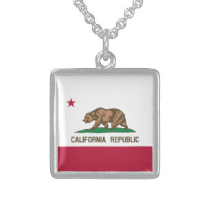 カリフォルニア共和国アメリカ州ベア国旗優れたSi スターリングシルバーネックレス