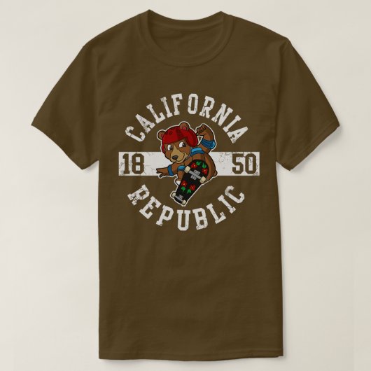 カリフォルニア共和国ベアスケータースケートボード Tシャツ (デザイン正面)
