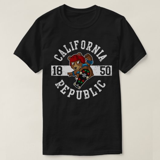 カリフォルニア共和国ベアスケータースケートボード Tシャツ (デザイン正面)