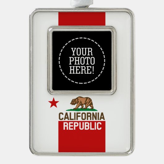 カリフォルニア共和国国旗レッドスターデザイン シルバープレートフレームオーナメント (正面)