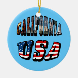 カリフォルニア写真と米国国旗の文字 セラミックオーナメント