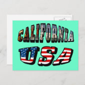 カリフォルニア写真と米国国旗の文字 ポストカード (正面/裏面)