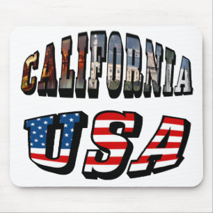 カリフォルニア写真と米国国旗の文字 マウスパッド