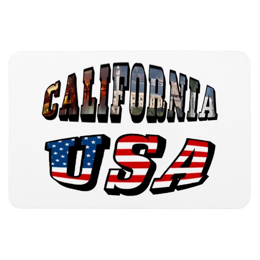 カリフォルニア写真と米国国旗の文字 マグネット (横)