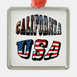 カリフォルニア写真と米国国旗の文字 メタルオーナメント