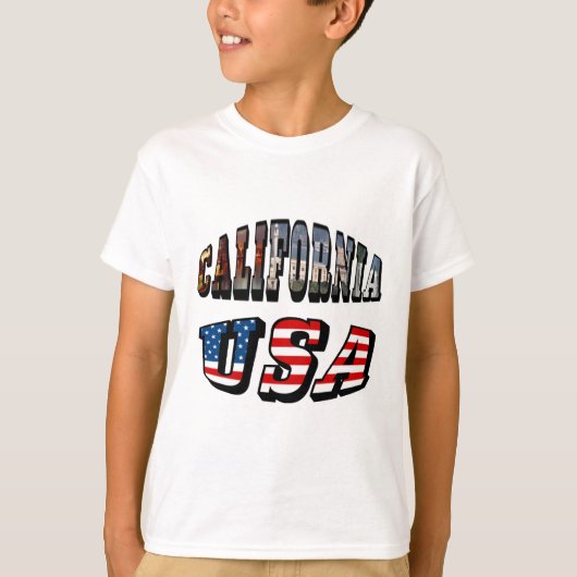 カリフォルニア写真と米国国旗の文字 Tシャツ (正面)