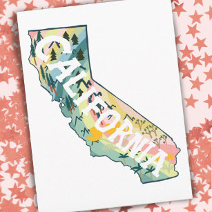カリフォルニア図解入りの、写真付きのの地図 ポストカード