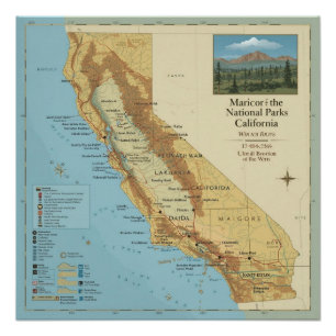 カリフォルニア国立公園 ヴィンテージ地図アート ポスター