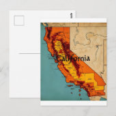 カリフォルニア地図イラスト ポストカード (正面/裏面)