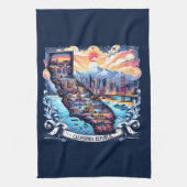 カリフォルニア地図ベクトルアート キッチンタオル (縦)