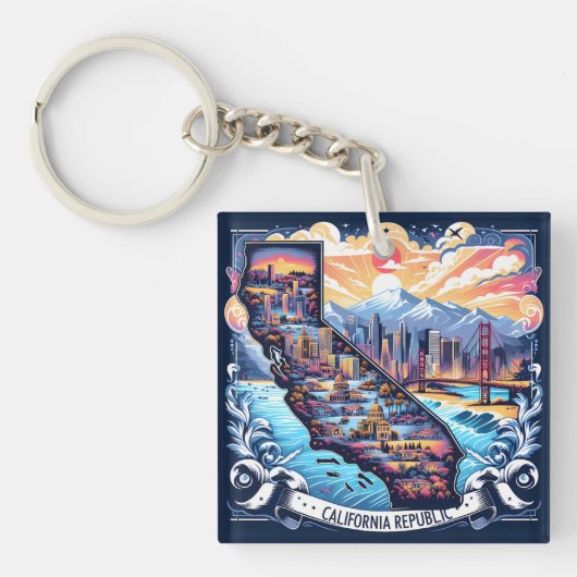 カリフォルニア地図ベクトルアート キーホルダー (正面)