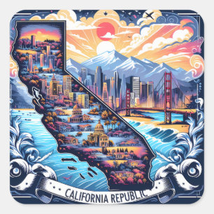 カリフォルニア地図ベクトルアート スクエアシール