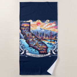 カリフォルニア地図ベクトルアート ビーチタオル