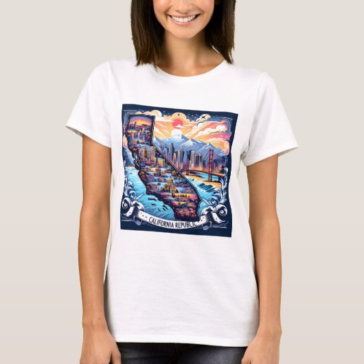 カリフォルニア地図ベクトルアート Tシャツ (正面)