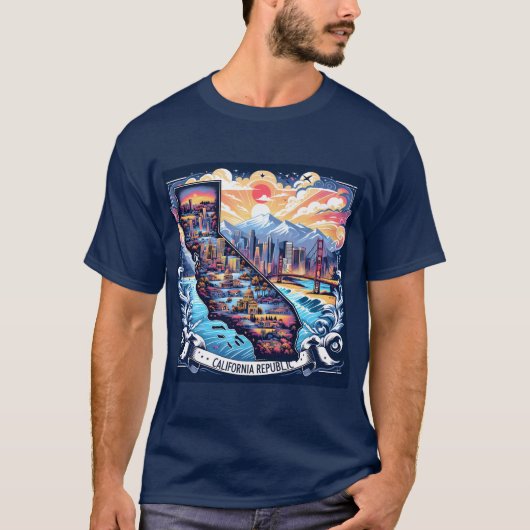 カリフォルニア地図ベクトルアート Tシャツ (正面)