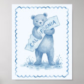 カリフォルニア地図 クマのぬいぐるみ ブルー 壁アート ポスター (正面)