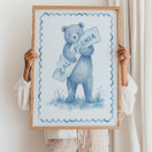 カリフォルニア地図 クマのぬいぐるみ ブルー 壁アート ポスター