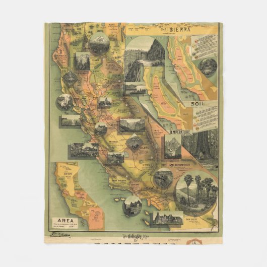 カリフォルニア地図 フリースブランケット (正面)