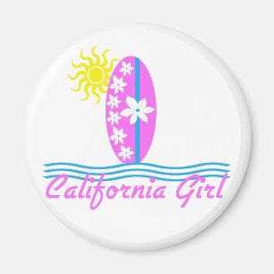 カリフォルニア女の子のピンクのサーフボードW/Sun マグネット