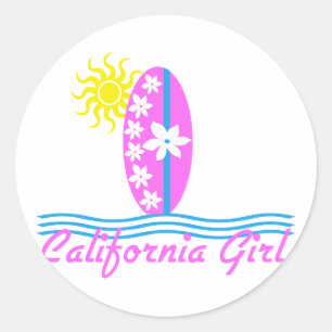 カリフォルニア女の子のピンクのサーフボードW/Sun ラウンドシール