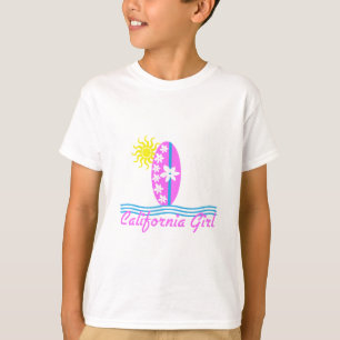 カリフォルニア女の子のピンクのサーフボードW/Sun Tシャツ