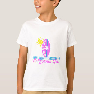 カリフォルニア女の子のピンクのサーフボードW/Sun Tシャツ