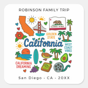 カリフォルニア家族旅行カスタムマッチング スクエアシール