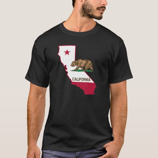 カリフォルニア州のアウトラインとフラグ Tシャツ (正面)