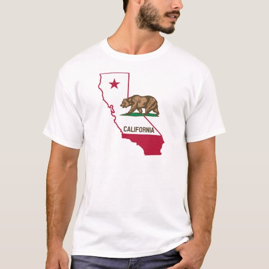 カリフォルニア州のアウトラインとフラグ Tシャツ (正面)