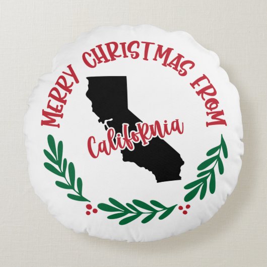 カリフォルニア州のアメリカ赤緑からのメリークリスマス ラウンドクッション (正面)