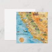 カリフォルニア州のイラスト入り水彩地図アート シーズンカード (正面/裏面)