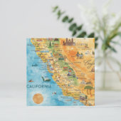 カリフォルニア州のイラスト入り水彩地図アート シーズンカード (スタンド正面)