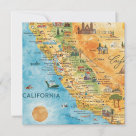 カリフォルニア州のイラスト入り水彩地図アート シーズンカード