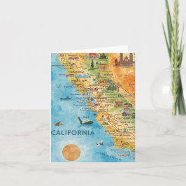 カリフォルニア州のイラスト入り水彩地図アート シーズンカード