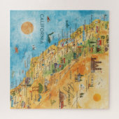 カリフォルニア州のイラスト入り水彩地図アート ジグソーパズル (横)
