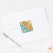 カリフォルニア州のイラスト入り水彩地図アート スクエアシール (封筒)