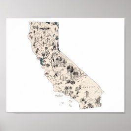 カリフォルニア州のビンテージ絵地図 アンティーク州チャート ポスター