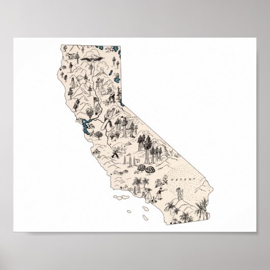 カリフォルニア州のビンテージ絵地図 アンティーク州チャート ポスター (正面)