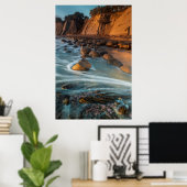 カリフォルニア州のビーチに沿った波 ポスター (ホームオフィス)