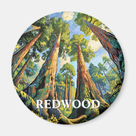 カリフォルニア州のレッドウッド国立公園の森の絵画 マグネット