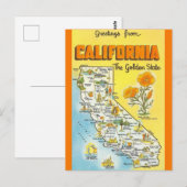 カリフォルニア州のレトロ地図 ポストカード (正面/裏面)