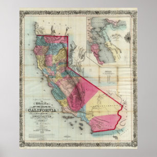 カリフォルニア州の公式の地図 ポスター