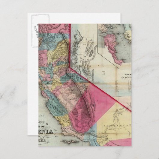 カリフォルニア州の公式地図 ポストカード (正面/裏面)