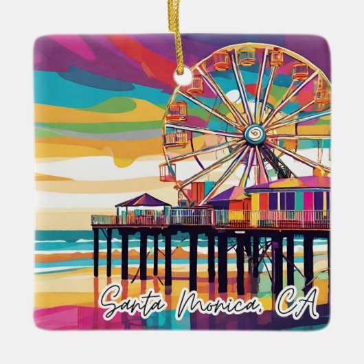 カリフォルニア州の収集可能なクリスマスオーナメントサンタモニカ セラミックオーナメント (正面)